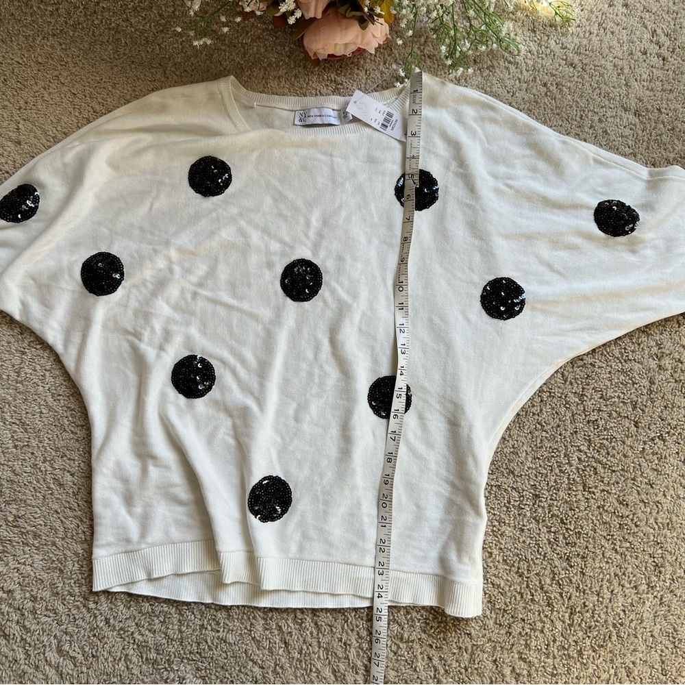 NEW YORK & COMPANY | Sequin Sweater Top Polka Dot - Picture 9 of 11